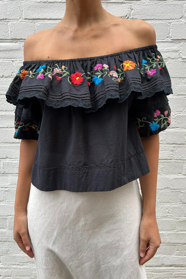 Lisette Top Ombre Floral Embroidery Black-Tops-Rixo-Debs Boutique